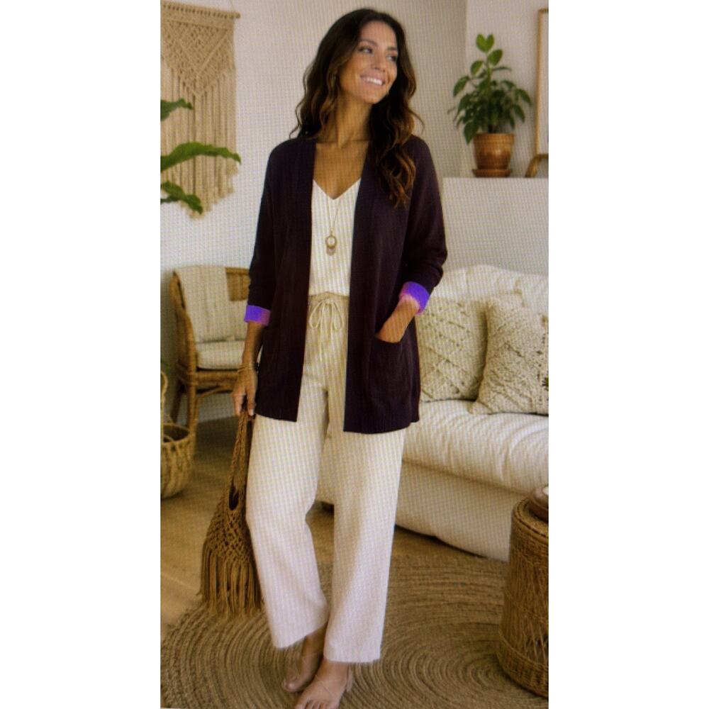 J Jill womens 2X sweater Open purple Cardigan Pockets cottagecore lagenlook NWT